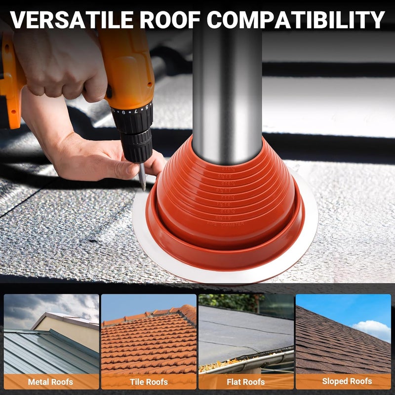 Aothotop #6 High Temp Silicone Metal Roof Pipe Flashing Boot - Roof Vent Boot for Pipe OD 5" to 9" - Roof Vent Cover for Stove Pipe, Chimney, HVAC Ducts & Plumbing Vents with Roofing Screws & Hex Socket - Image 5